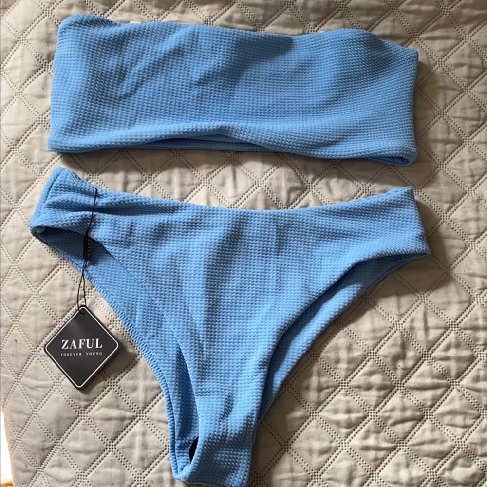 Blue Zaful textured bikini